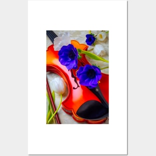 Blue Anemone And Violin Posters and Art